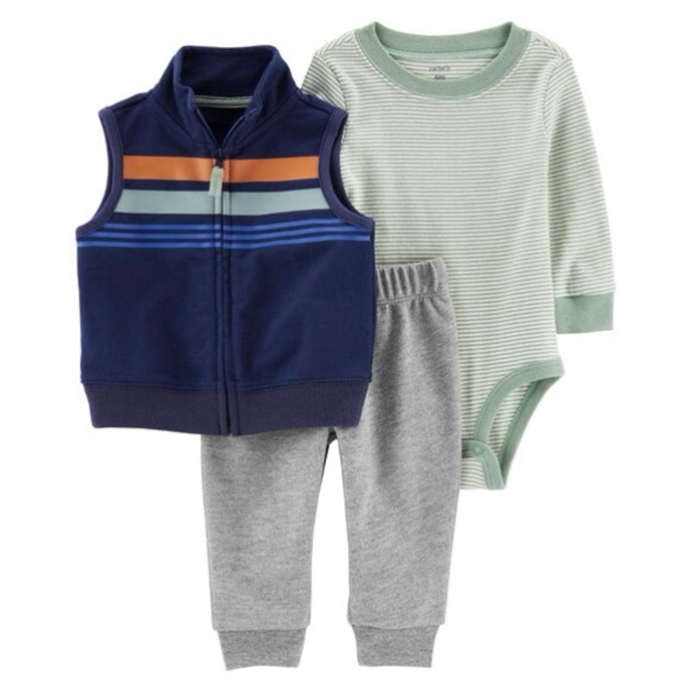 Carters Navy Green & Gray 3-Piece Little Vest Set Toddler Boys Size 18M